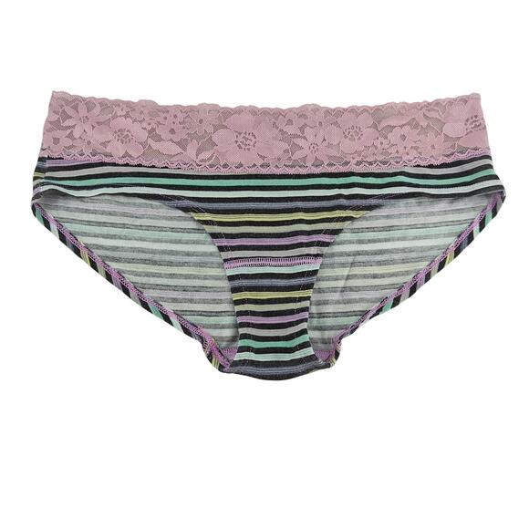 Victoria's Secret HipHugger Hipster Colorful Strip Pink Lace Waist Medium - Picture 1 of 5